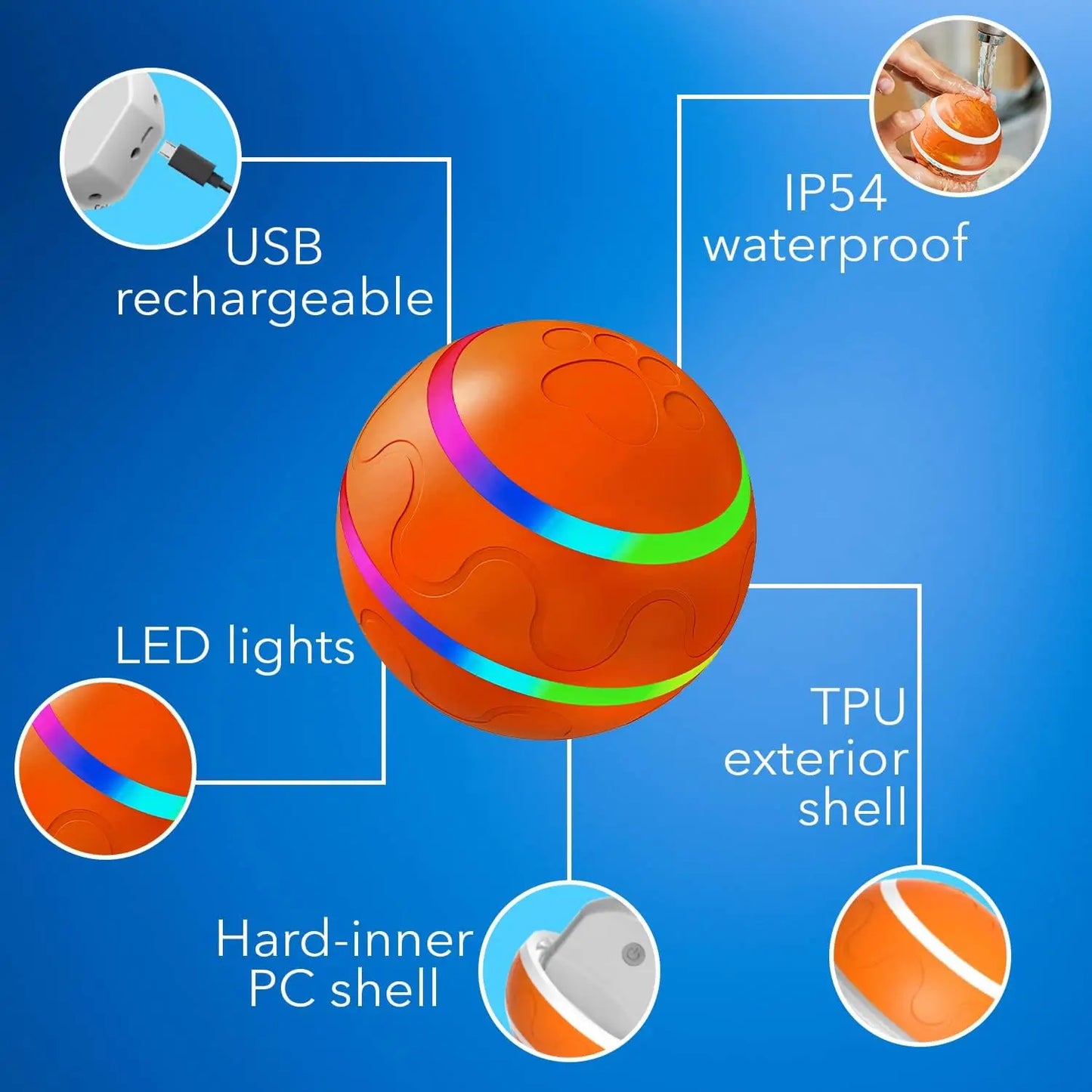 1. Interactive Dog Ball Toy - Automatic Pet Ball for Dogs - Automatic Ball with USB Charging & LED Lights
