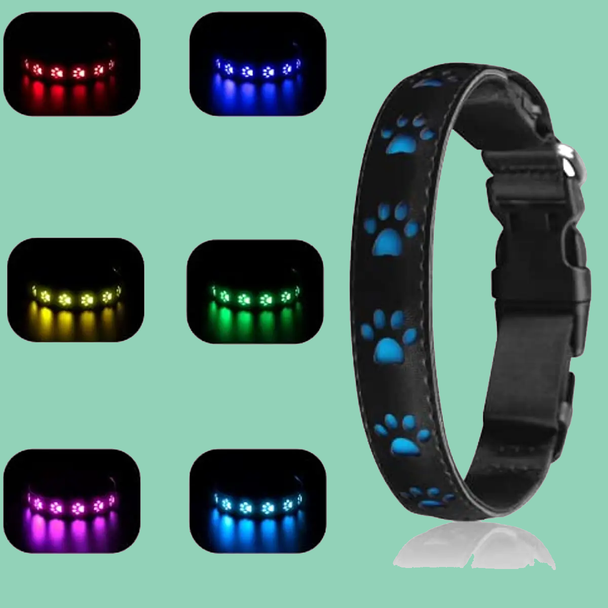 4. 7 Modes Led LEATHER Dog Collar Colourful Light Luminous Dog Collar