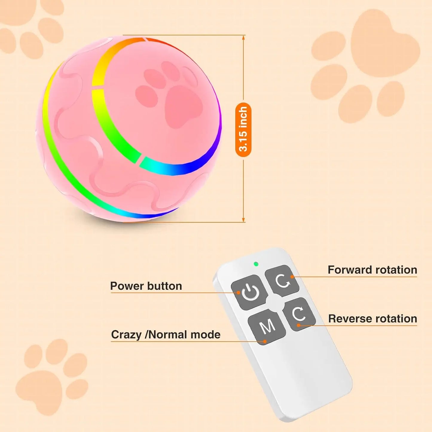 Remote Control Dog Balls, Peppy Pet Ball for Dogs, Aggressive Chewers Toy, Automatic Interactive Rolling & Shaking Gifts for Dog